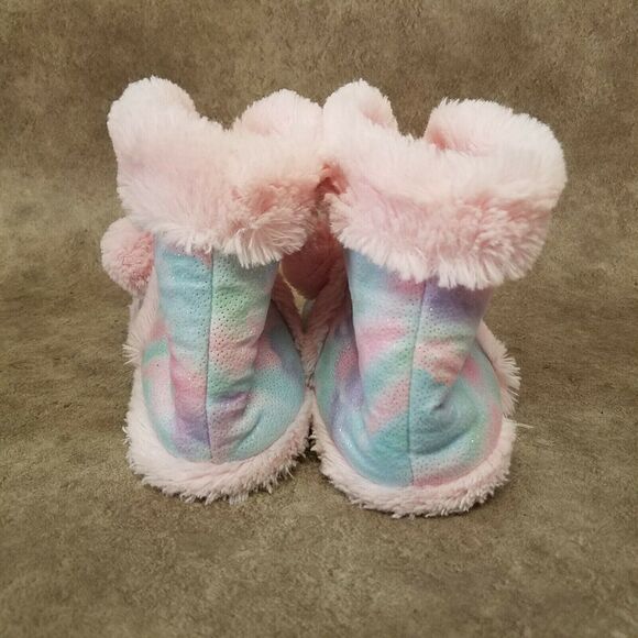 Falls Creek Girls   Size 1-2 Pink Blue Fabric Pull On Ankle Boot Slippers - Picture 6 of 10